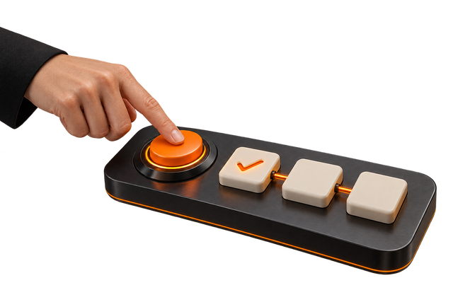 Mão a confirmar uma etapa de uma automação num painel de controlo.